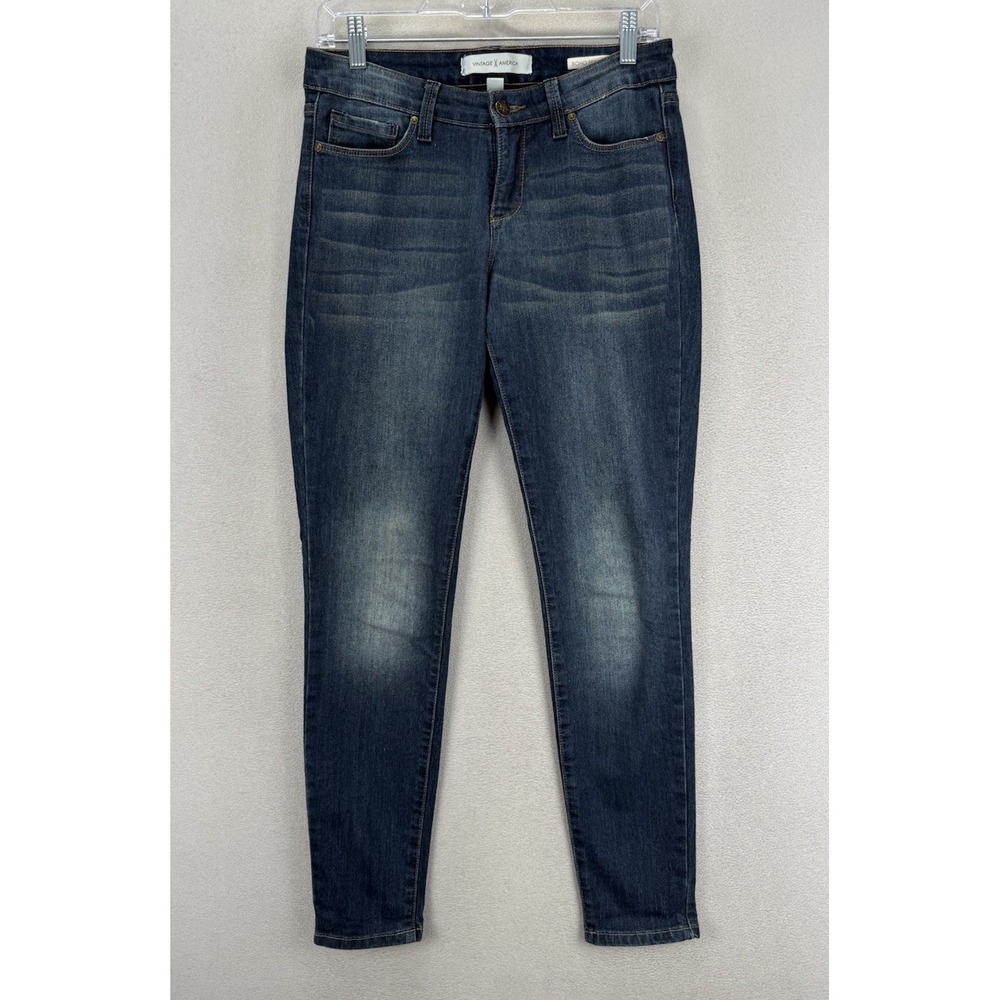 Vintage America Jeans Women's Sz 4/27 BOHO Skinny Mid Rise‎ Blue Denim